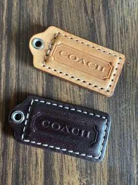 Lot of 2 Coach Brown Tan Hangtag Keychain FOB Charm
